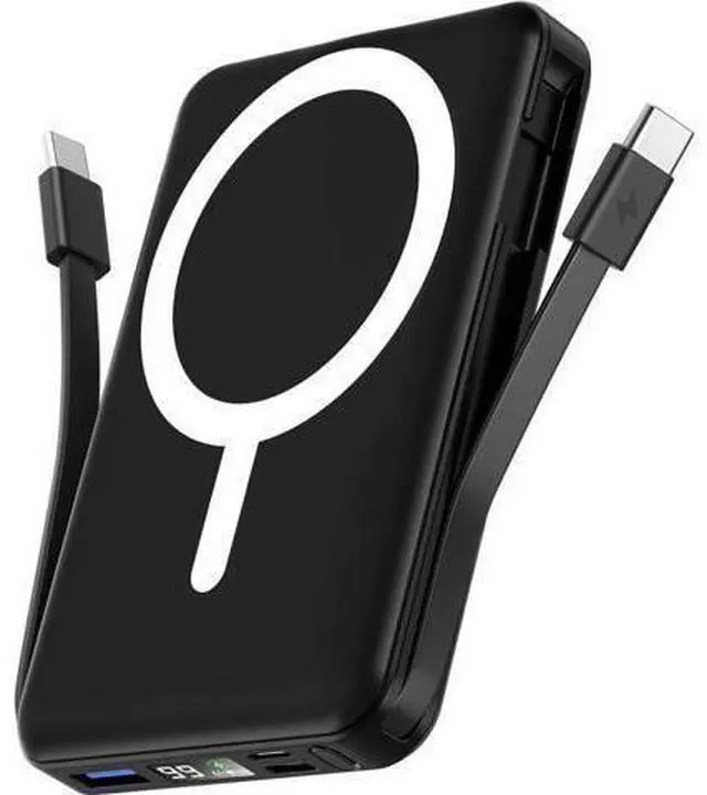 Main image of for Magsafe Battery Pack 10000mAh Magnetic Power Bank Built-in Double USB C Cables 22.5W PD Fast Charging LED Display Wireless Portable Charger for iPhone 17/16/15/14/13/12 Series-Black
