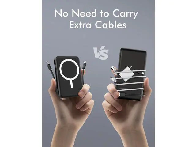 Alt view image 4 of 7 - for Magsafe Battery Pack 10000mAh Magnetic Power Bank Built-in Double USB C Cables 22.5W PD Fast Charging LED Display Wireless Portable Charger for iPhone 17/16/15/14/13/12 Series-Black
