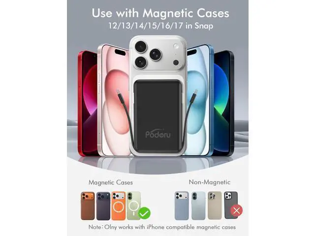 Alt view image 6 of 7 - for Magsafe Battery Pack 10000mAh Magnetic Power Bank Built-in Double USB C Cables 22.5W PD Fast Charging LED Display Wireless Portable Charger for iPhone 17/16/15/14/13/12 Series-Black