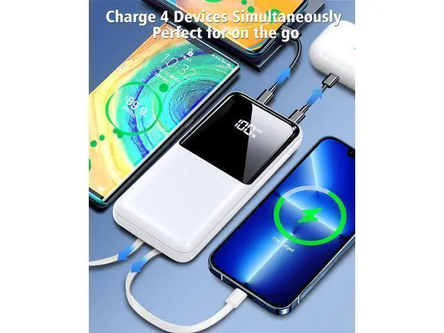 Alt view image 5 of 6 - Portable Charger Power Bank - 20000mAh Fast Charging Portable Battery Pack with Built in USB-C(22.5W) and iOS(20W) Output Cables Compatible with iPhone Android Phone etc (1 Pack White)