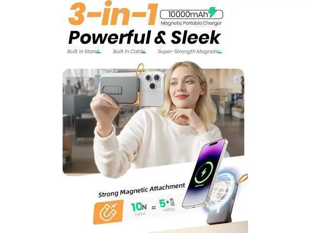 Alt view image 2 of 7 - for Magnetic Portable Charger 10000mAh Wireless Power Bank with Type-C Cable 22.5W PD Fast Charging Stand & LED Display Magsafe Battery Pack for iPhone 17/16/15/14/13/12 Series Pink