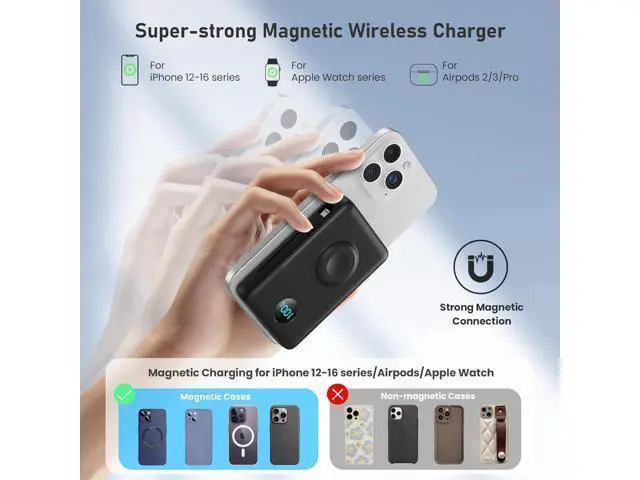 Alt view image 5 of 6 - Magnetic Portable Charger for iPhone with Built-in Cables 6-in-1 10800mAh Power Bank with iWatch Charger & LCD Display 25W Fast Charging Battery Pack for Magsafe iPhone 17/16/15/14/13/12 Watch