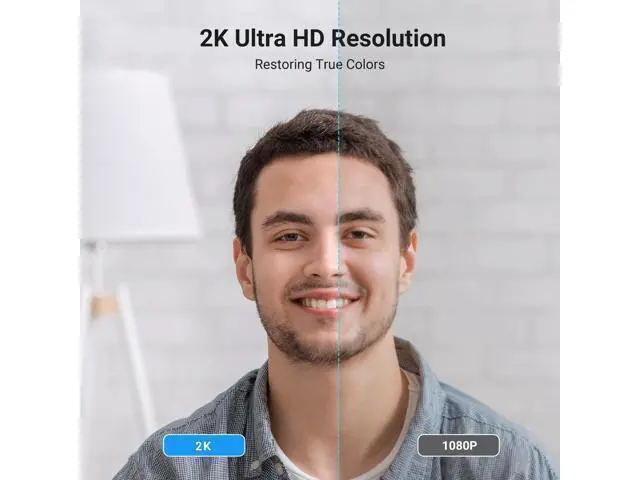 Alt view image 2 of 7 - 2K Webcam, Full HD 1080P Webcam for PC, Web Camera with Autofocus, Privacy Cover, Dual Noise Cancelling Mics, Computer USB Camera for Streaming, Conferencing, Calling, Zoom, Skype, Teams