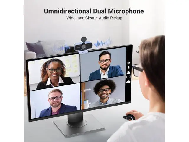 Alt view image 3 of 7 - 2K Webcam, Full HD 1080P Webcam for PC, Web Camera with Autofocus, Privacy Cover, Dual Noise Cancelling Mics, Computer USB Camera for Streaming, Conferencing, Calling, Zoom, Skype, Teams