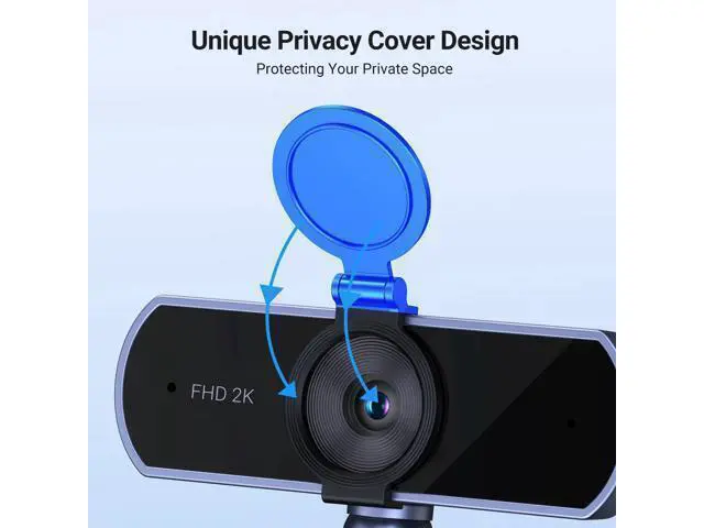 Alt view image 6 of 7 - 2K Webcam, Full HD 1080P Webcam for PC, Web Camera with Autofocus, Privacy Cover, Dual Noise Cancelling Mics, Computer USB Camera for Streaming, Conferencing, Calling, Zoom, Skype, Teams