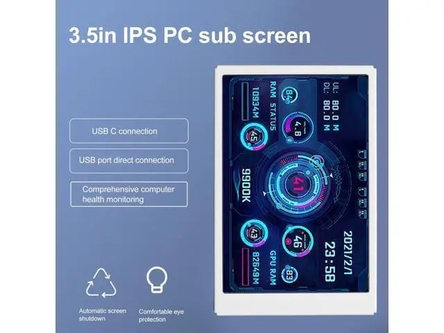 Alt view image 2 of 5 - Dpofirs Computer Temp Monitor, 3.5in PC Sensor Panel Display, PC Temperature Display for CPU Hard Disk Data, PC Case Secondary Screen (White)