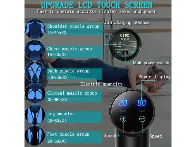 Alt view image 2 of 7 - Massage Gun Deep Tissue,Percussion Back Massager Gun for Athletes Muscle Massage Gun for Pain Relief with 8 Massage Heads & 20 Speeds (Matte Black)