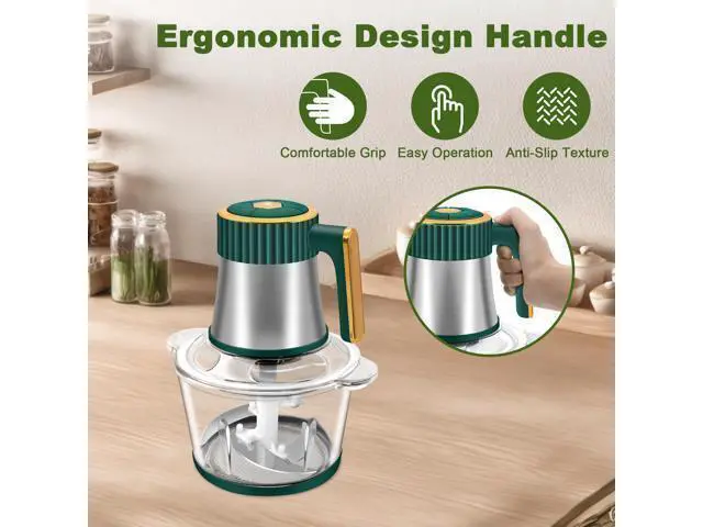Alt view image 3 of 7 - Food Processor, 5-Speed Electric Food Chopper, Meat Grinder with 2 Bowls (8 Cup+8 Cup) & 2 Sets of Blades, Meat Processor for Meat, Vegetables, Fruits and Nuts (Green)