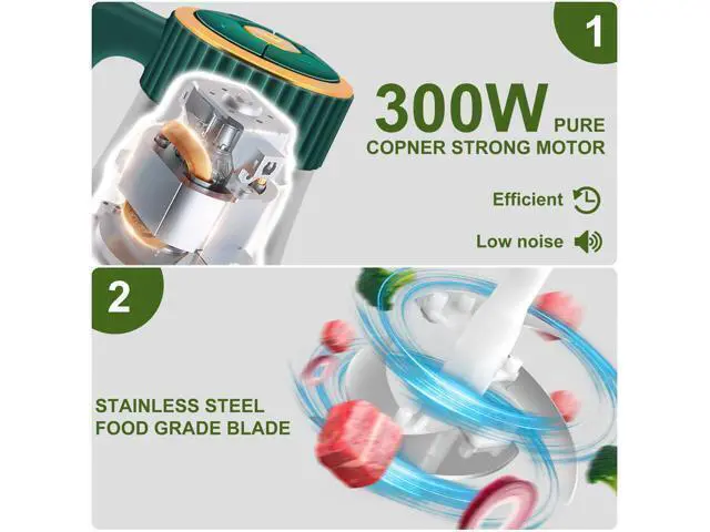 Alt view image 5 of 7 - Food Processor, 5-Speed Electric Food Chopper, Meat Grinder with 2 Bowls (8 Cup+8 Cup) & 2 Sets of Blades, Meat Processor for Meat, Vegetables, Fruits and Nuts (Green)