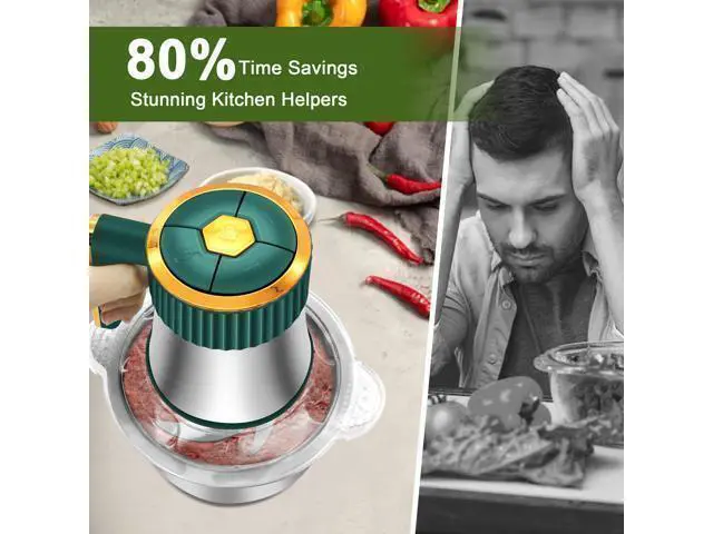 Alt view image 6 of 7 - Food Processor, 5-Speed Electric Food Chopper, Meat Grinder with 2 Bowls (8 Cup+8 Cup) & 2 Sets of Blades, Meat Processor for Meat, Vegetables, Fruits and Nuts (Green)