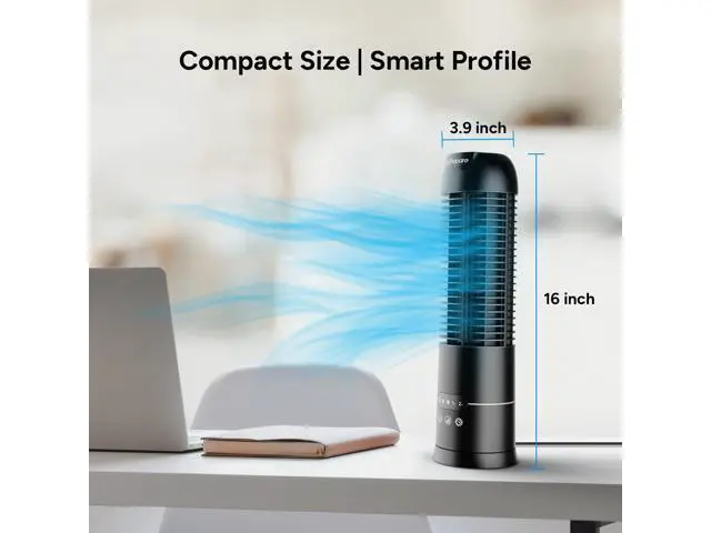 Alt view image 2 of 7 - 16" Tower Fan, 70° Oscillating Desk Fan, 3 Speeds with Timers, Personal Small Fans, Portable Bladeless Table Fans for Home, Office