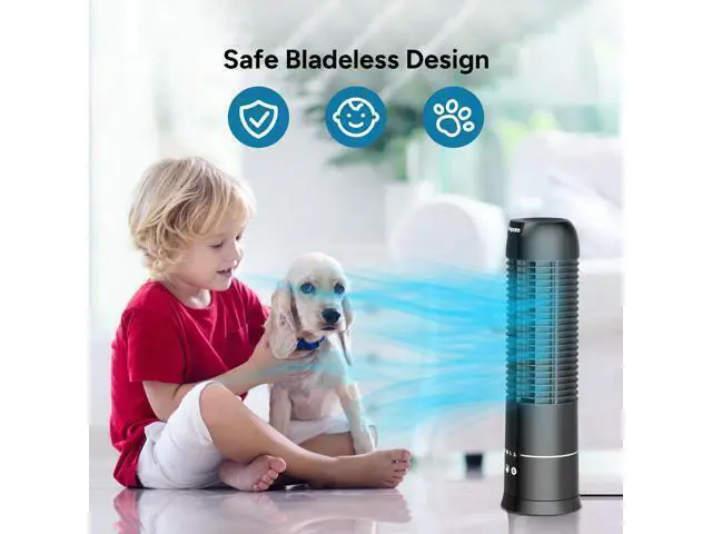 Alt view image 6 of 7 - 16" Tower Fan, 70° Oscillating Desk Fan, 3 Speeds with Timers, Personal Small Fans, Portable Bladeless Table Fans for Home, Office