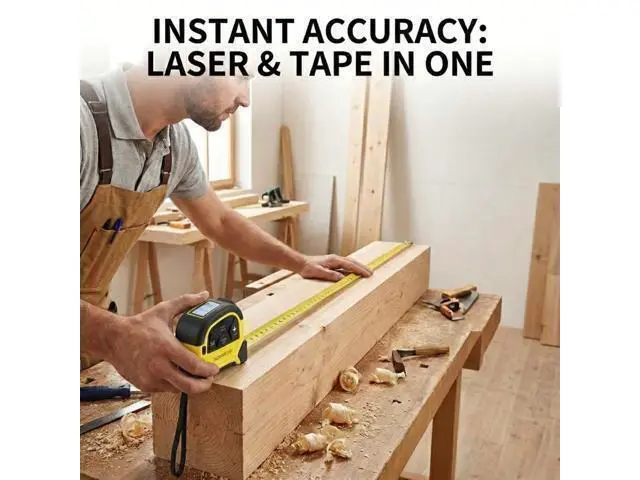 Alt view image 6 of 7 - 2-in-1 Laser Tape Measure - 130 Ft/40 m Digital Tape Measure & 16 Ft/5 m Measuring Tape Tool with Magnetic Hook, Pythagorean, Area, Volume, LCD Screen for Construction & Woodworker (M/in/Ft Unit)
