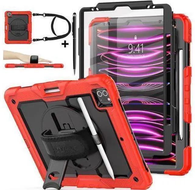 Main image of BONAEVER Case for iPad Pro 12.9 inch 2022 2021 2020 2018 Shockproof Cover with Screen Protector Pen Holder Stand and Shoulder Strap Stylus Pen