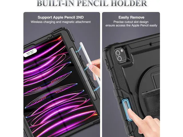 Alt view image 6 of 7 - BONAEVER Case for iPad Pro 12.9 inch 2022 2021 2020 2018 Shockproof Cover with Screen Protector Pen Holder Stand and Shoulder Strap Stylus Pen