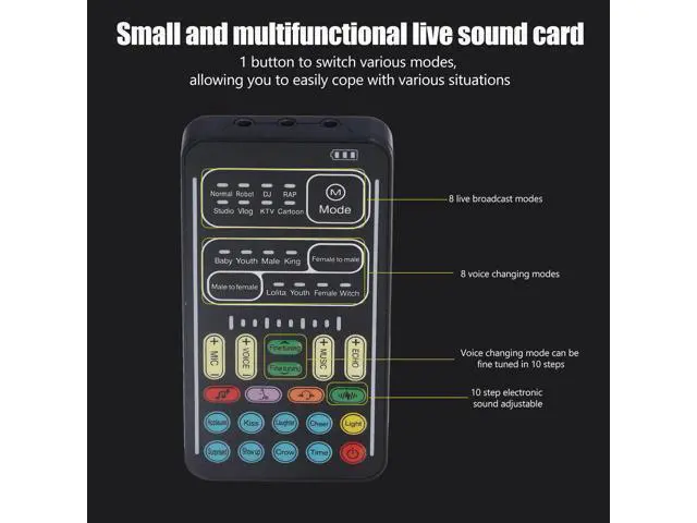 Alt view image 3 of 7 - I9 Voice Changer Set, Mini Live Broadcast Voice Disguiser, Portable Sound Board Voice Changer, 8 Different Sounds/Sound Effects, for iOS, for Android (English Version)