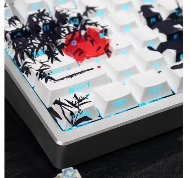 Main image of White Keycaps - Shine Through Side Print Cherry keycaps,131 Keys Double Shot PBT Keycaps, Ink Painting Keycap Set for 60/65 /75/100 Cherry Gateron Mx Mechanical