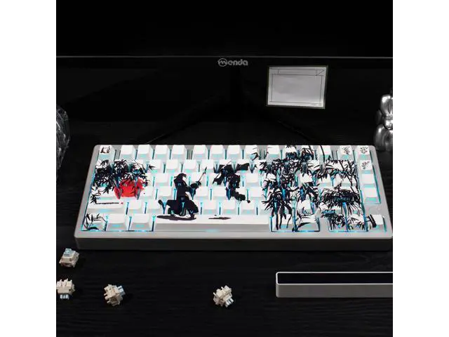 Alt view image 2 of 5 - White Keycaps - Shine Through Side Print Cherry keycaps,131 Keys Double Shot PBT Keycaps, Ink Painting Keycap Set for 60/65 /75/100 Cherry Gateron Mx Mechanical