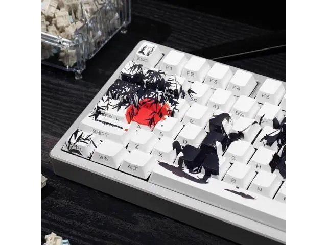 Alt view image 4 of 5 - White Keycaps - Shine Through Side Print Cherry keycaps,131 Keys Double Shot PBT Keycaps, Ink Painting Keycap Set for 60/65 /75/100 Cherry Gateron Mx Mechanical