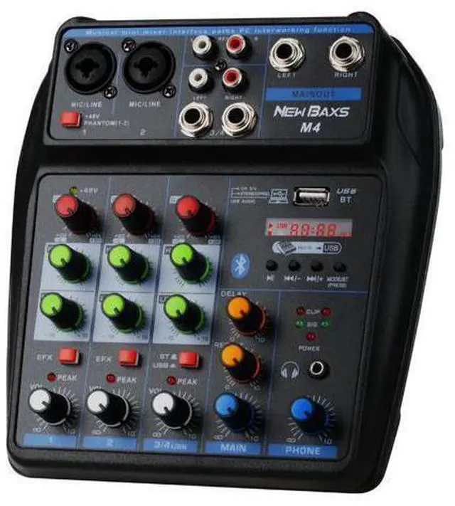 Main image of DJ Audio Mixer, DJ Mixers 4 Channel Sound Board with Bluetooth, NEW BAXS Sound Mixer Board XLR/1/4" Interface, USB/MP3 Computer Input 48V Phantom Power Stereo DJ Studio Streaming KTV Stage