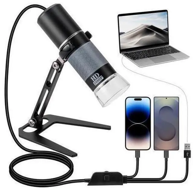 Main image of 1080P USB Digital Microscope with Metal Stand, 50X-1000X Handheld Microscope Camera with 8 LED Lights Compatible with iPhone/Android/Windows/Mac