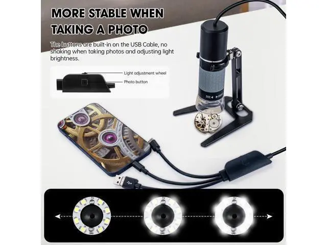 Alt view image 5 of 7 - 1080P USB Digital Microscope with Metal Stand, 50X-1000X Handheld Microscope Camera with 8 LED Lights Compatible with iPhone/Android/Windows/Mac