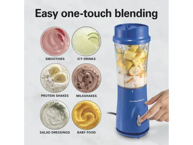 Alt view image 4 of 7 - Portable Blender for Shakes and Smoothies, 14 Oz BPA Free Travel Cup & Lid, Durable Stainless Steel Blades, Personal Smoothie Blender, Blue, 51132G