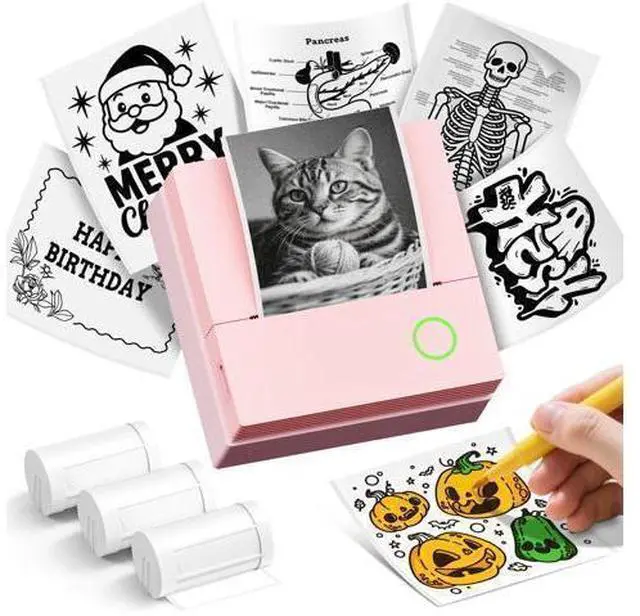 Main image of Sticker Printer, PM290C Portable Mini Printer, Inkless Bluetooth Sticker Maker with 3 Rolls Paper, Impresora Portátil for Notes, Journal, DIY, Gift, Print Pod for School/Office/Home, Pink