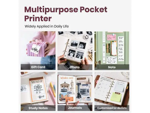 Alt view image 7 of 7 - Sticker Printer, PM290C Portable Mini Printer, Inkless Bluetooth Sticker Maker with 3 Rolls Paper, Impresora Portátil for Notes, Journal, DIY, Gift, Print Pod for School/Office/Home, Pink