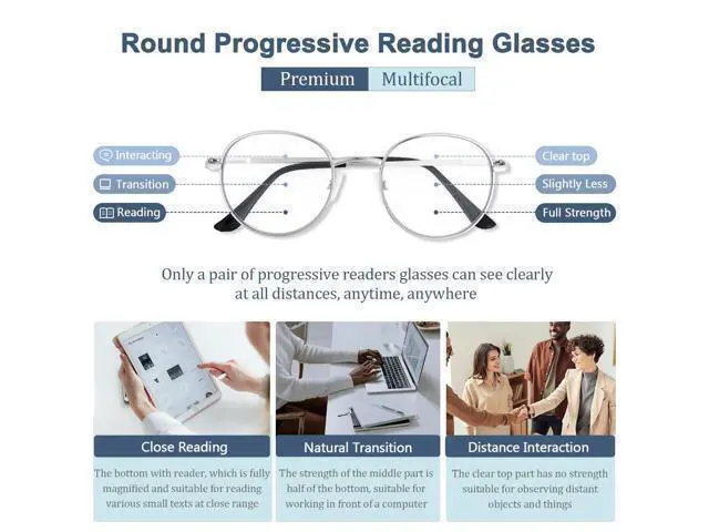 Alt view image 3 of 5 - GHDBFMB Photochromic Progressive Multifocus Reading Glasses For Men And Women 1.5 Round Multifocal Readers Transition Eyewear