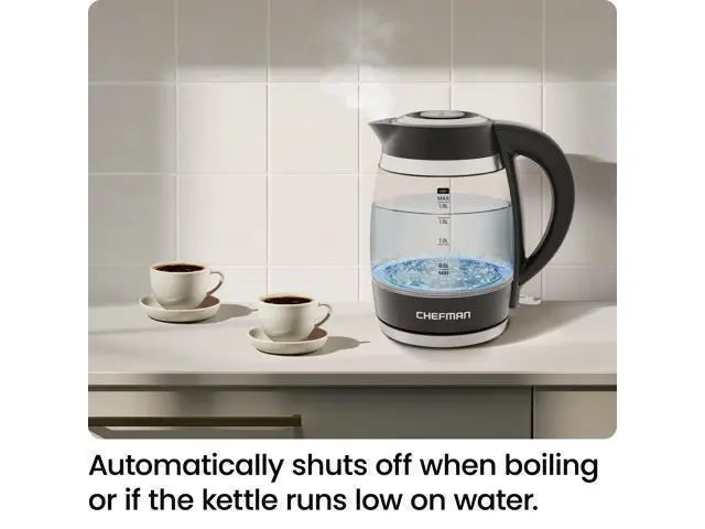 Alt view image 7 of 7 - Electric Kettle, 1.8L 1500W, Hot Water Boiler, Removable Lid for Easy Cleaning, Auto Shut Off, Boil-Dry Protection, Stainless Steel Filter, BPA Free, Borosilicate Glass Electric Tea Kettle