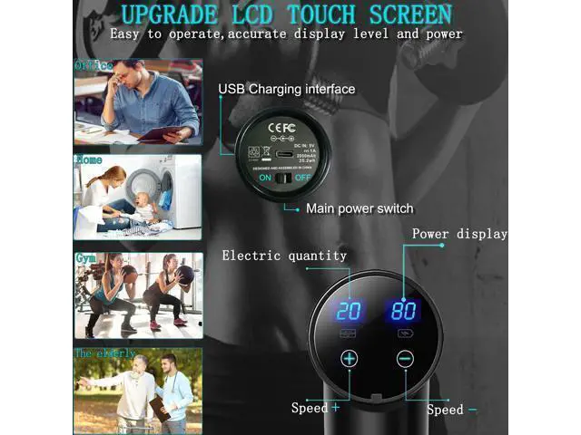 Alt view image 4 of 7 - Massage Gun Deep Tissue,Percussion Back Massager Gun for Athletes Muscle Massage Gun for Pain Relief with 8 Massage Heads & 20 Speeds (Matte Black)