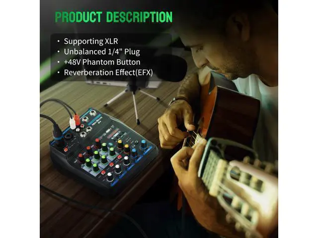 Alt view image 2 of 7 - DJ Audio Mixer, DJ Mixers 4 Channel Sound Board with Bluetooth, NEW BAXS Sound Mixer Board XLR/1/4" Interface, USB/MP3 Computer Input 48V Phantom Power Stereo DJ Studio Streaming KTV Stage