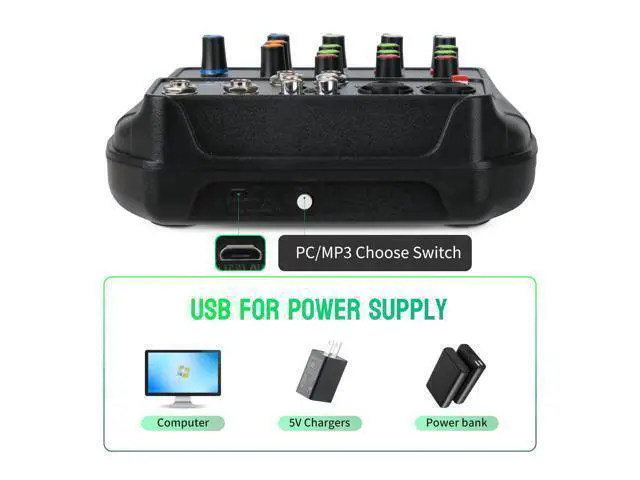 Alt view image 6 of 7 - DJ Audio Mixer, DJ Mixers 4 Channel Sound Board with Bluetooth, NEW BAXS Sound Mixer Board XLR/1/4" Interface, USB/MP3 Computer Input 48V Phantom Power Stereo DJ Studio Streaming KTV Stage
