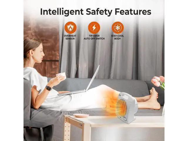 Alt view image 2 of 7 - Personal Space Heater Energy Efficient 1500W Electric Heater with Adjustable Thermostat, 3 Heat Settings & Energy Save Mode Portable, Tip-Over & Overheat Protection for Home & Office