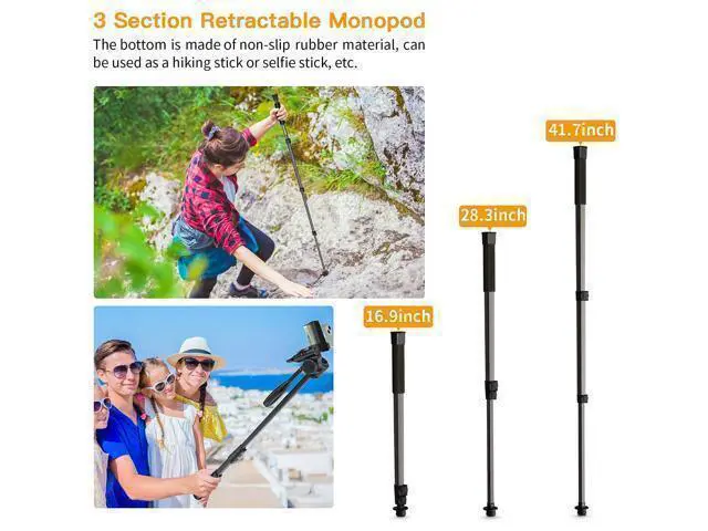 Alt view image 3 of 7 - Camera Tripod 66.7 Inch, Patented 3-Way Rotating Portable Cameras Stand Professional Aluminum Travel Phone Camera Mount Monopod for Camera, Smartphone, Suitable for Various Live Vlogging