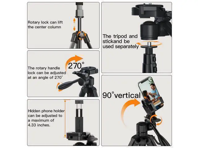 Alt view image 5 of 7 - Camera Tripod 66.7 Inch, Patented 3-Way Rotating Portable Cameras Stand Professional Aluminum Travel Phone Camera Mount Monopod for Camera, Smartphone, Suitable for Various Live Vlogging