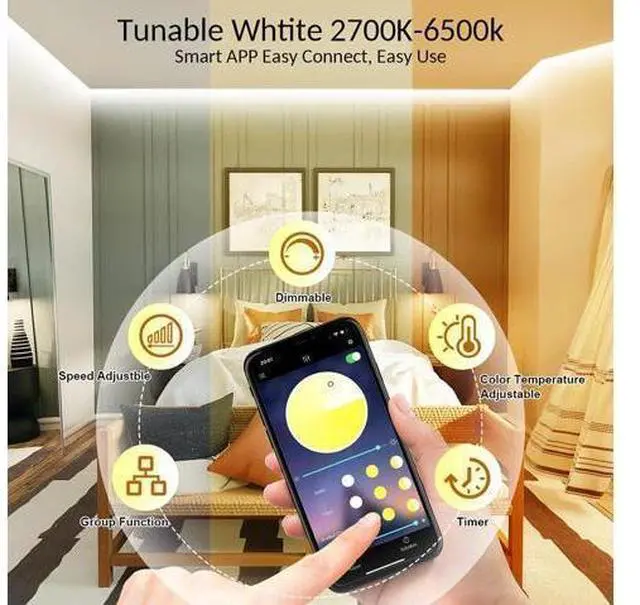 Alt view image 2 of 7 - White LED Strip Lights 100ft Dimmable LED Light Strip Warm White to Cool 2700K-6500K Bright 24V LED Tape Light with Remote App Control Led Lights for Bedroom Kitchen Ceiling