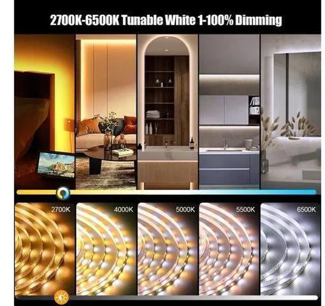 Alt view image 4 of 7 - White LED Strip Lights 100ft Dimmable LED Light Strip Warm White to Cool 2700K-6500K Bright 24V LED Tape Light with Remote App Control Led Lights for Bedroom Kitchen Ceiling