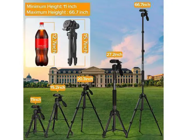 Alt view image 6 of 7 - Camera Tripod 66.7 Inch, Patented 3-Way Rotating Portable Cameras Stand Professional Aluminum Travel Phone Camera Mount Monopod for Camera, Smartphone, Suitable for Various Live Vlogging