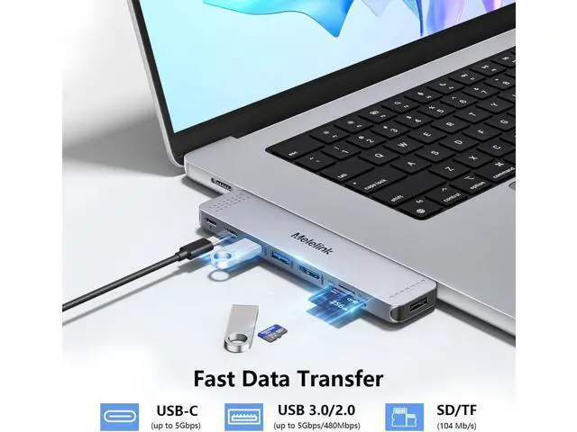 Alt view image 6 of 7 - USB C Hub Adapter for MacBook Pro/Air M4 M3 M2 M1 2025-2018 13 14 15 16 Mac Multiport Adapter 8 in 2 MacBook Accessories Dongle with HDMI 4K Thunderbolt 3 USB C&A Data Ports SD TF Card Reader