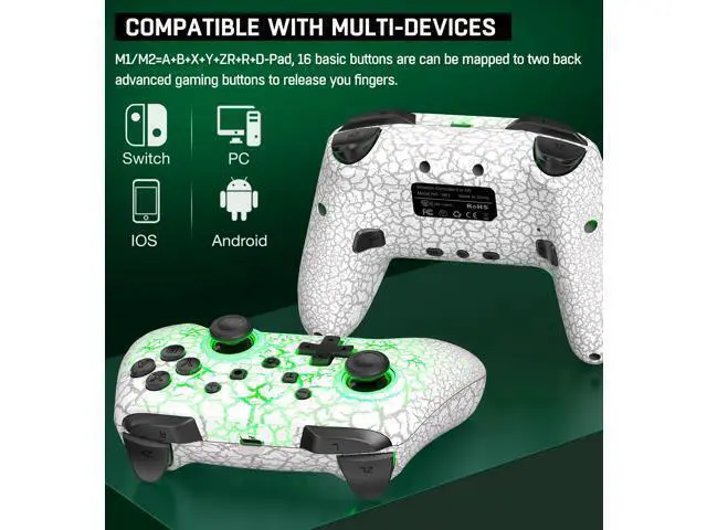 Alt view image 5 of 6 - Switch Controller Compatible with Switch 1/2/Lite/OLED, Wireless Pro Controllers Work with iOS/Android/PC with RGB Light, Programmable, TURBO & Wakeup