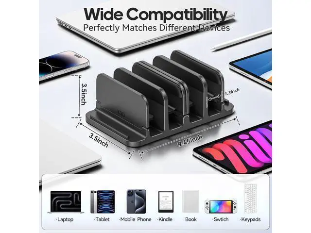 Alt view image 4 of 7 - 4-Slot Vertical Laptop Stand with Gravity Locking 6-in-1 Laptop Holder Desktop Stand Space-Saving Organizer Fits MacBook/Surface/HP//Book/Tablet/Switch/Cell Phone and Keyboard