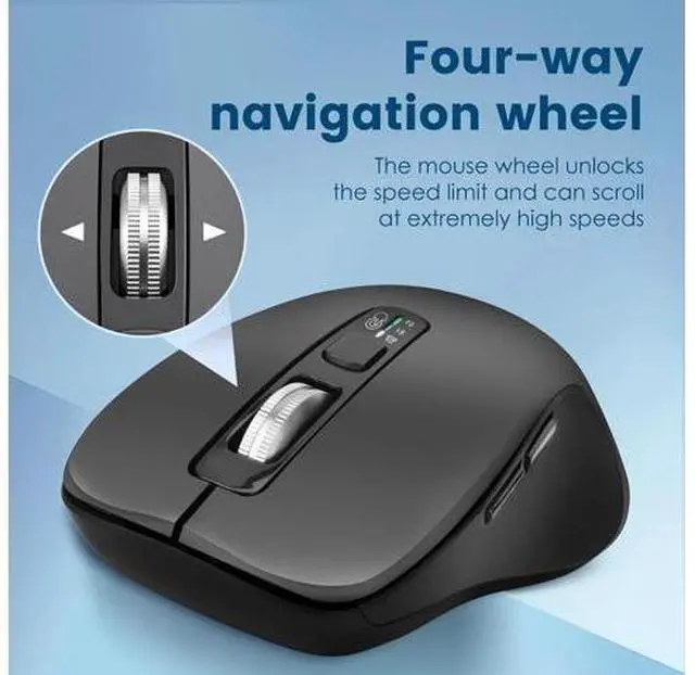 Alt view image 3 of 7 - Wireless Bluetooth Mouse (USB + BT1 + BT2) Full Size 4-Way Scrolling Multi-Device Silent Mouse for Computer Laptop iPad MacBook (Grey)