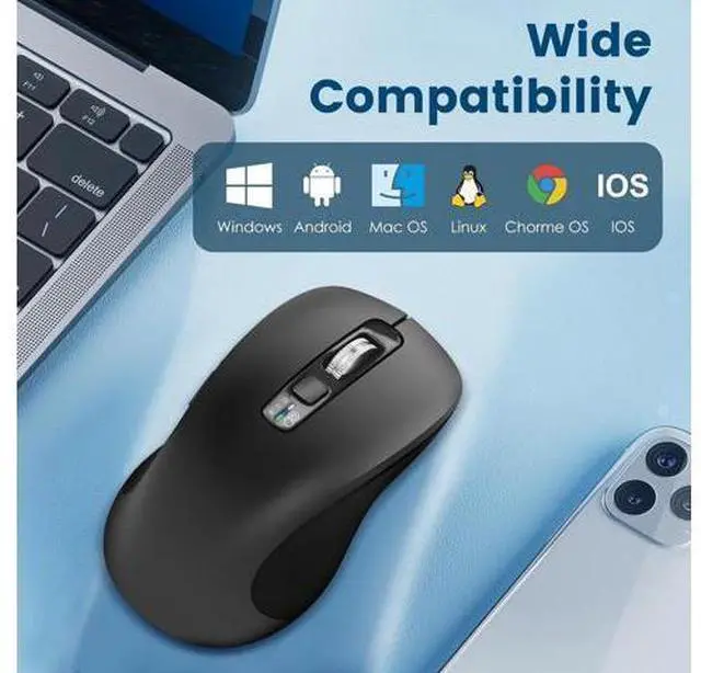 Alt view image 4 of 7 - Wireless Bluetooth Mouse (USB + BT1 + BT2) Full Size 4-Way Scrolling Multi-Device Silent Mouse for Computer Laptop iPad MacBook (Grey)