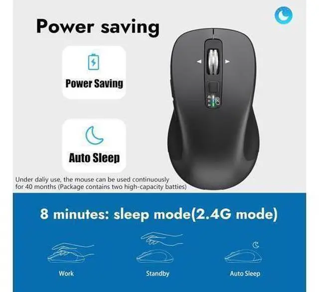 Alt view image 7 of 7 - Wireless Bluetooth Mouse (USB + BT1 + BT2) Full Size 4-Way Scrolling Multi-Device Silent Mouse for Computer Laptop iPad MacBook (Grey)