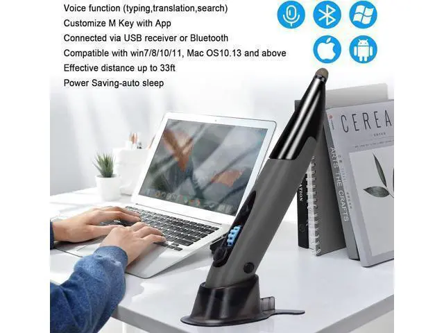 Alt view image 2 of 6 - Wireless Optical Pocket Pen Mouse 2.4GHZ USB Wireless Optical Handwriting Mini Air Pen Mouse Mice for PC Laptop Notebook Computer Mac (Voice&Bluetooth Grey1)