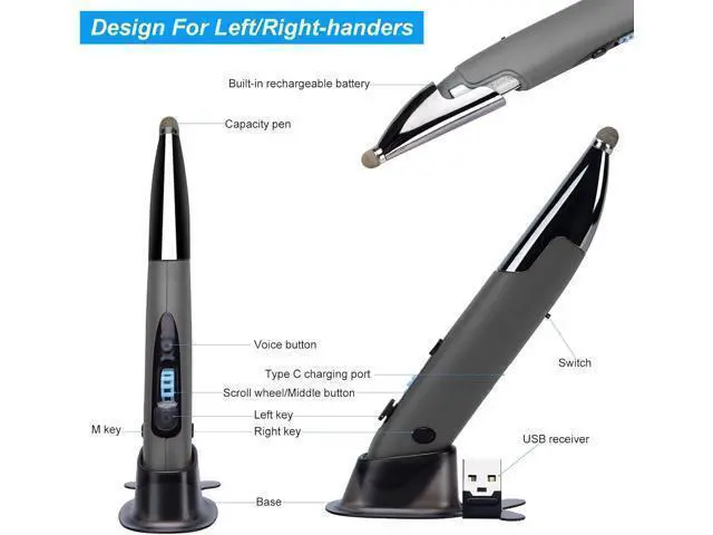 Alt view image 5 of 6 - Wireless Optical Pocket Pen Mouse 2.4GHZ USB Wireless Optical Handwriting Mini Air Pen Mouse Mice for PC Laptop Notebook Computer Mac (Voice&Bluetooth Grey1)