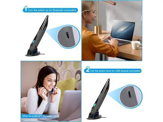 Alt view image 4 of 6 - Wireless Optical Pocket Pen Mouse 2.4GHZ USB Wireless Optical Handwriting Mini Air Pen Mouse Mice for PC Laptop Notebook Computer Mac (Voice&Bluetooth Grey1)