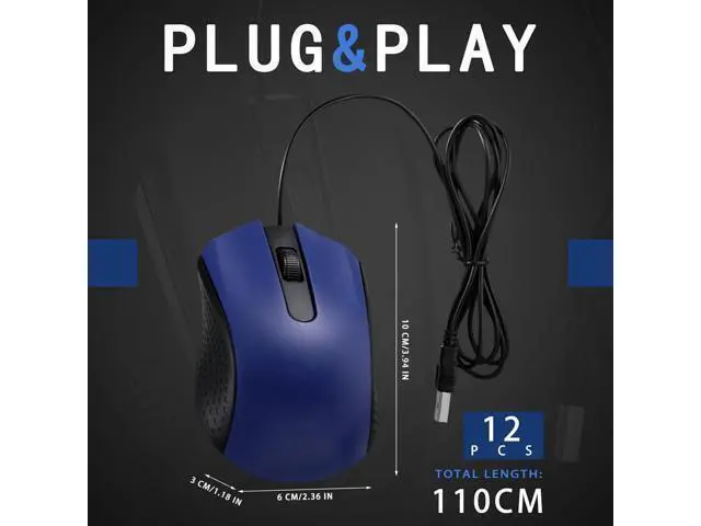 Alt view image 2 of 6 - 12 Pcs Wired Computer Mouse Bulk Cord USB Computer Mice Ergonomic Wired Mouse for Pcs Computers Laptops Gaming Office Home Supplies(Blue)